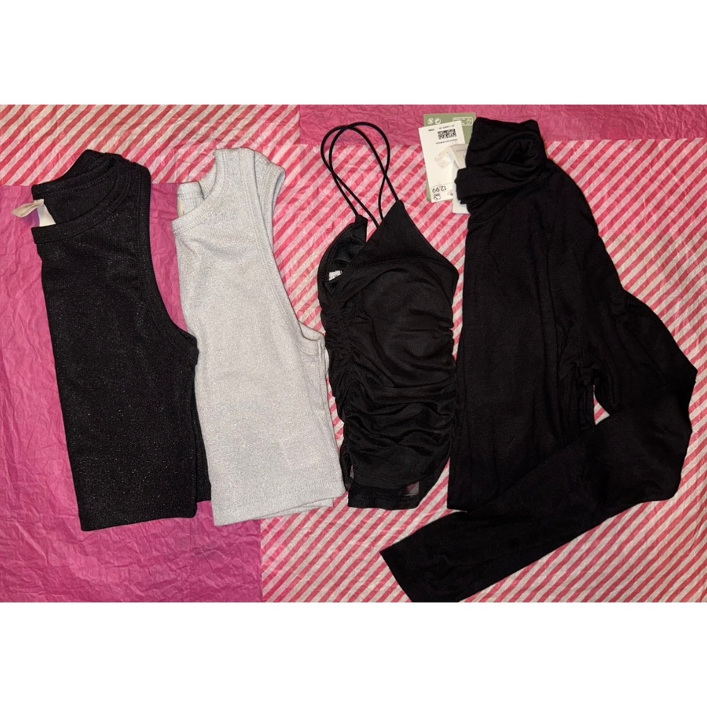 H&M Haley & June 4 Piece Bundle Lot Crop Tops Mesh Sheer Black Silver Shimmer XS